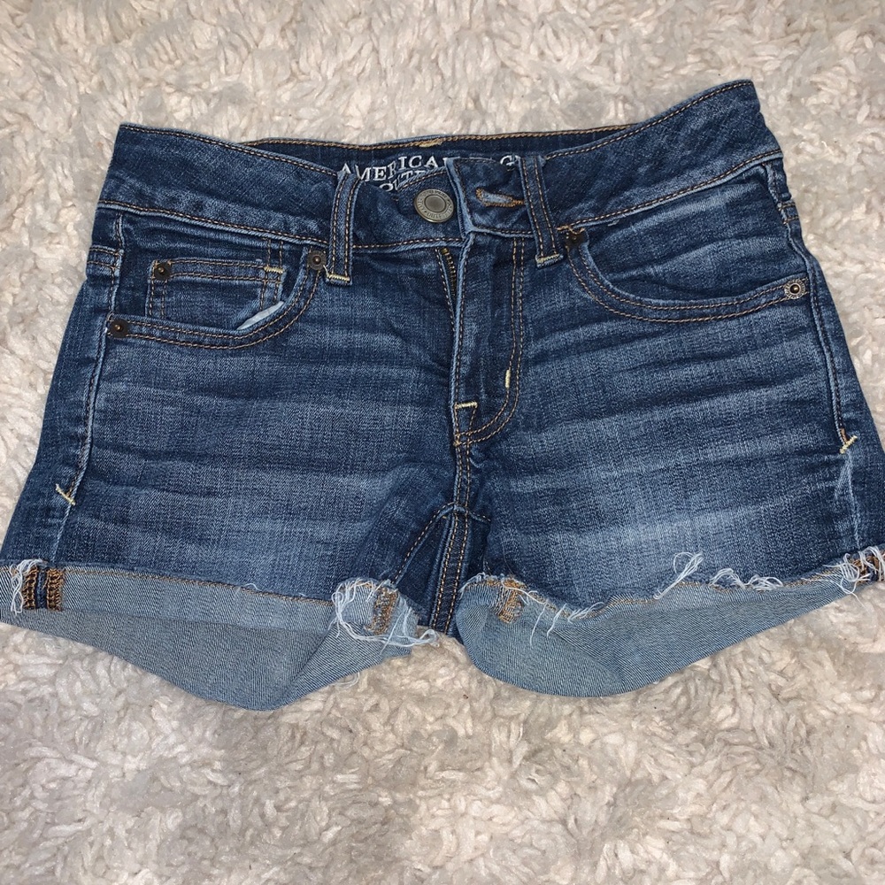 American Eagle Dark Wash Cuffed Denim Shorts